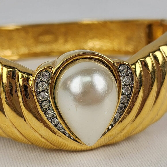 Butler Gold Faux Pearl Rhinestone Hinge Bracelet - Picture 3 of 9